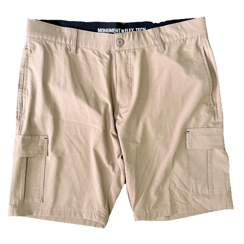 Monument Flex Tech Brown Cargo Shorts Mens 36 Stretch Utility Pockets Outdoors